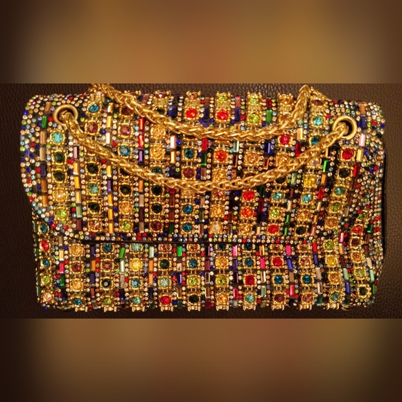 SHINY Gold Sparking Colorful Crystal 'Gemstones' Rhinestone Evening Bag NWOT - Picture 3 of 8